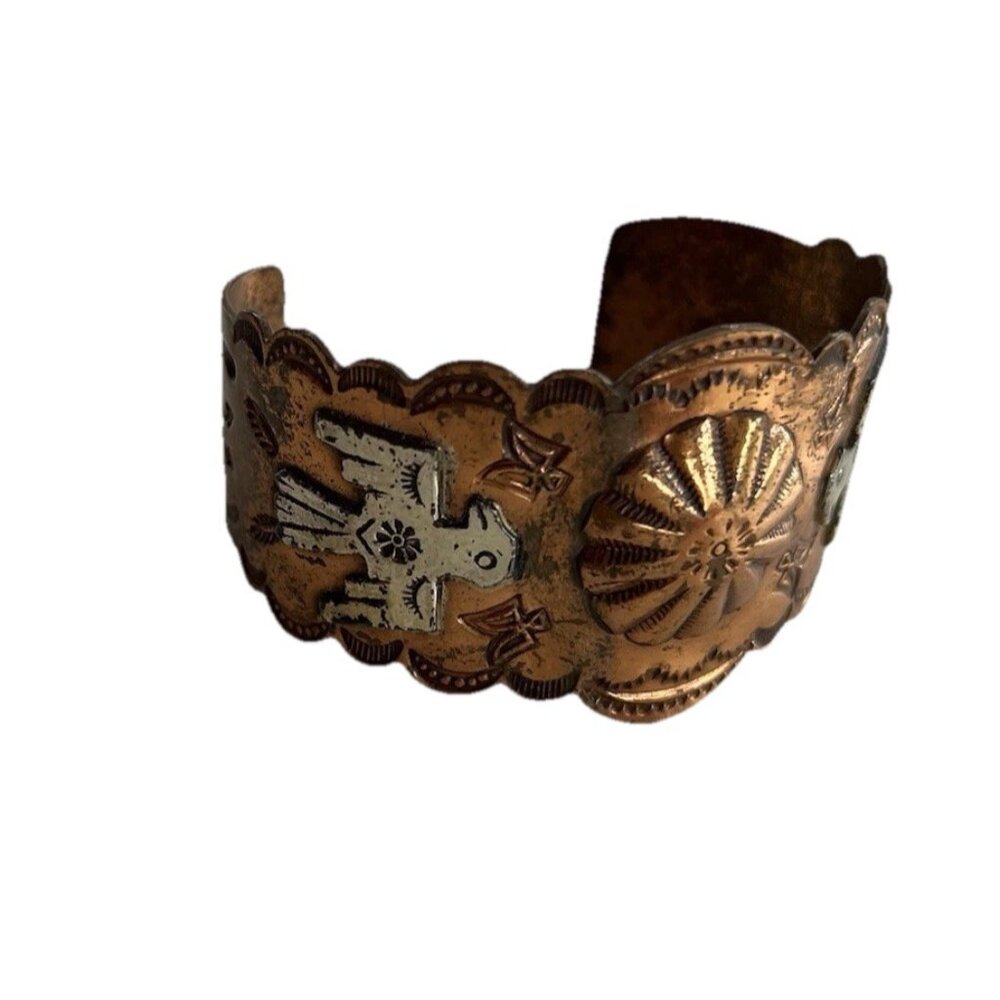 Vintage Native American Navajo Copper Thunderbird eagle Cuff Bracelet Sz 6.5” - Picture 5 of 16